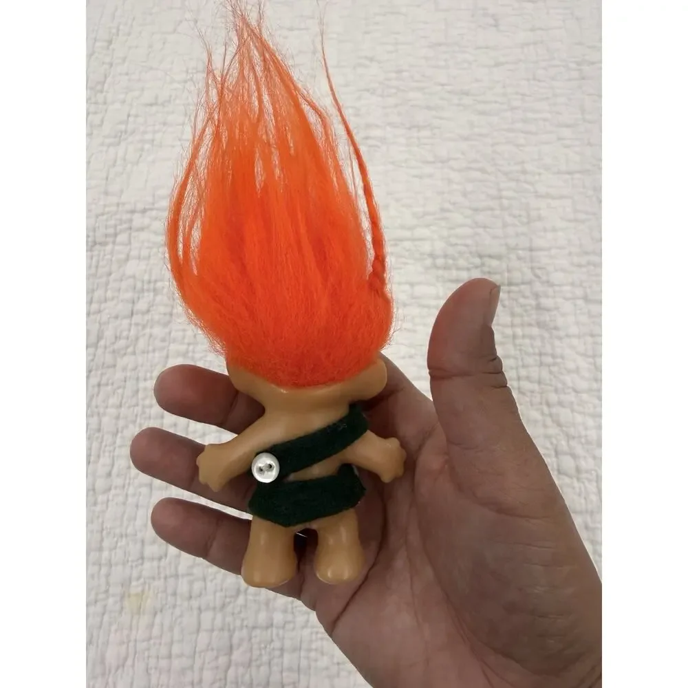 Troll Doll Plastic Figure Orange Straight Hair Brown Eyes Light Green Outfit